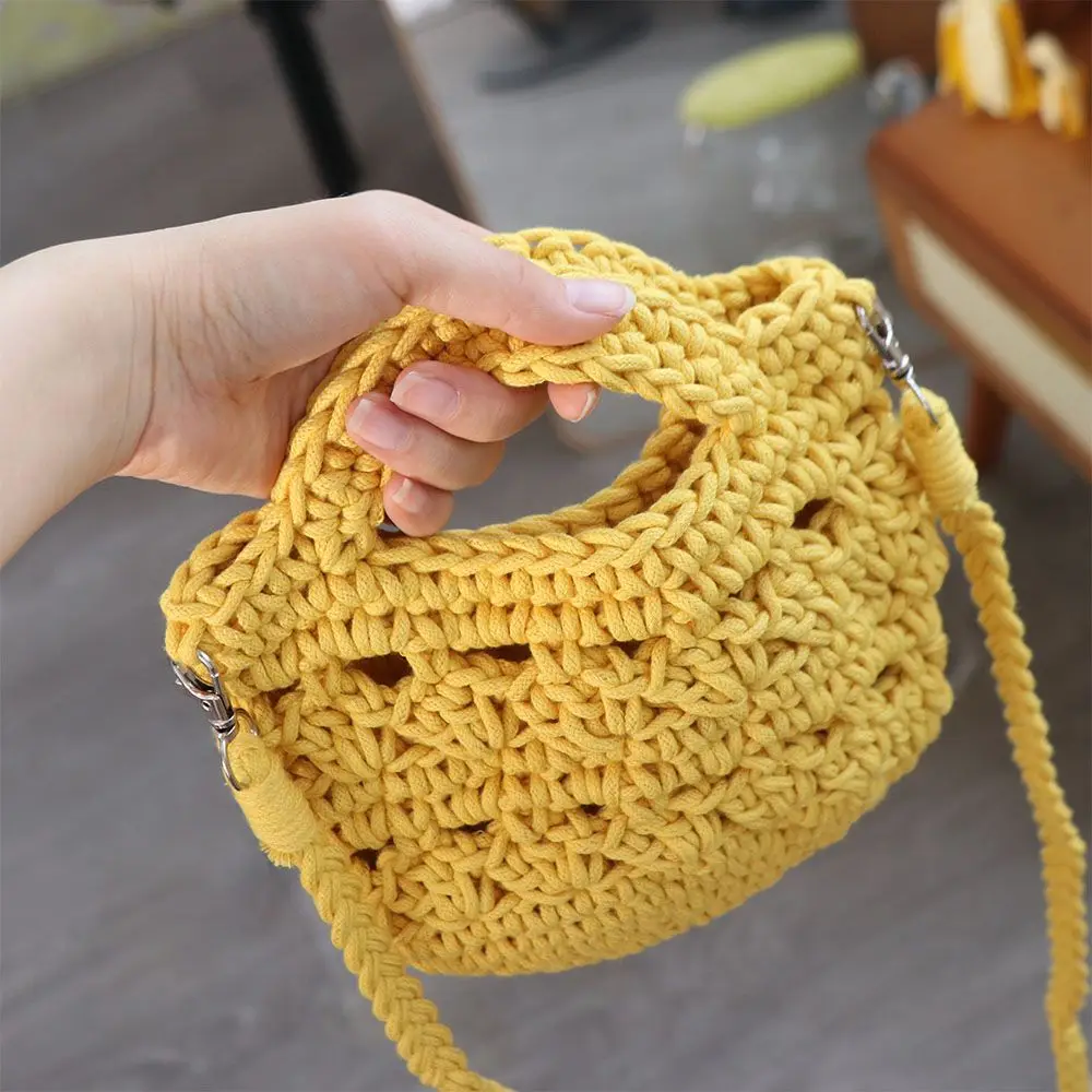 

Повседневная летняя тканая пляжная сумка, однотонная вязаная крючком сумка на плечо, женские сумки в корейском стиле для отдыха, дорожные сумки
