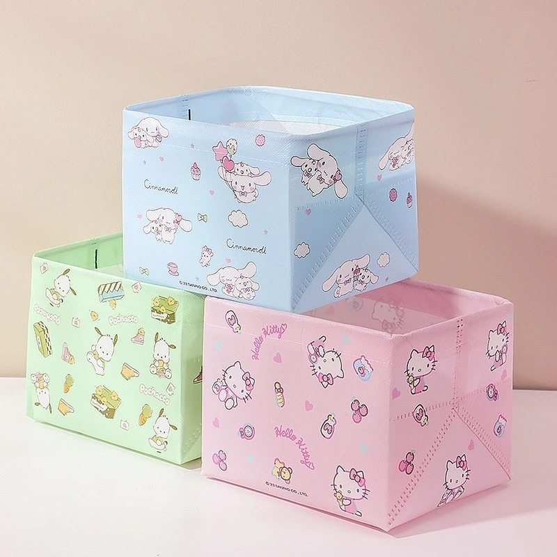 Sanrio Anime Surrounding Kuromi Melody Hello Kitty Cat Storage Box Desktop Dormitory Sorting Large Foldable Bedroom Clothing Sto