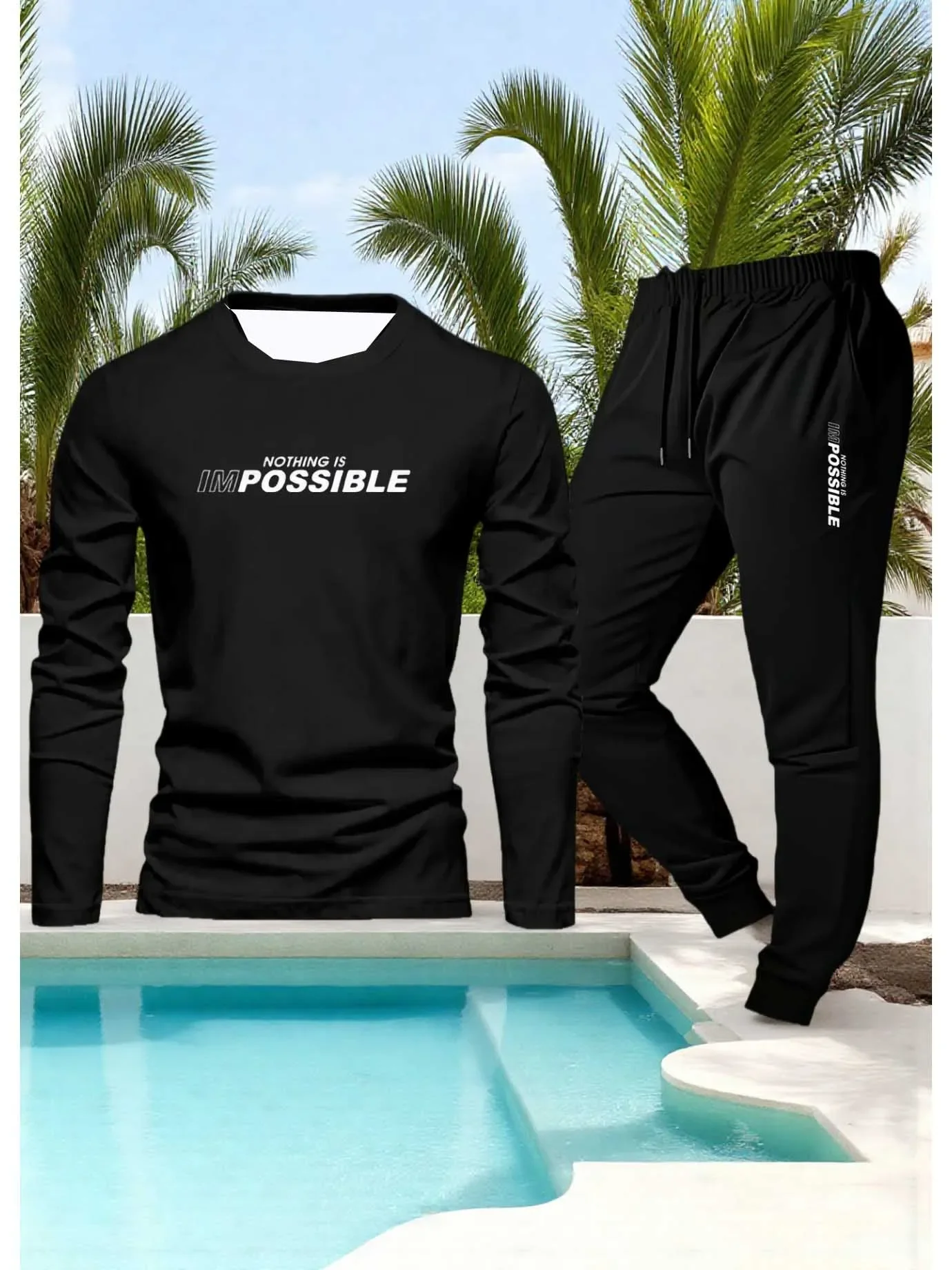 

Autumn fashion bestseller Y2Kmen's sports suit 3Dprinted quick drying long sleeved Tshirt outdoor fitness essential twopiece set