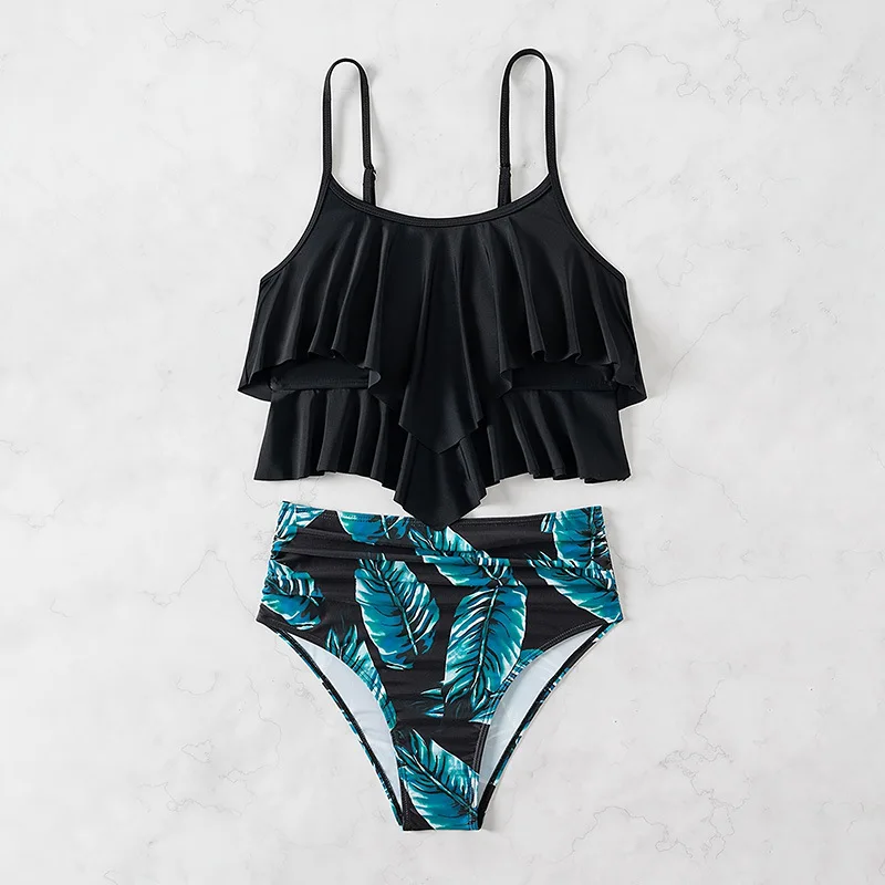 Luxury Sexy Black Bikini Set for Women,Push Up Swimwear,Leaf Print Beach Suits Beachwear Two Piece Swimming Suit Beachwear Mujer