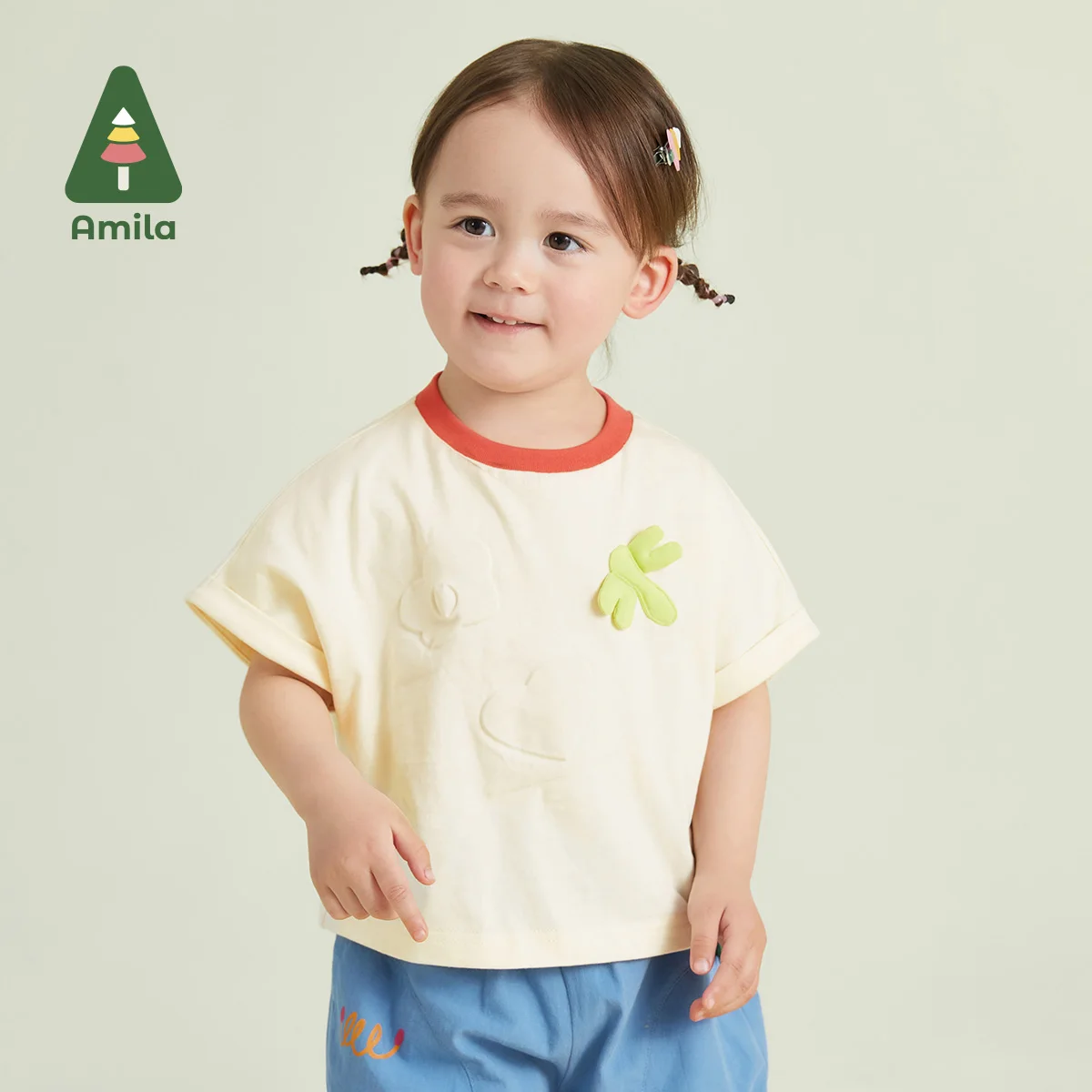 Amila Baby Girl T-Shirt 2023 Summer New 100% Cotton Tops Toddler Tees Clothes Children Clothing Cute Short Sleeve 0-6 Years