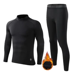 Men's Fleece Thermal Underwear Turtleneck Black Winter Second Skin Kids Ski Underwear Warm Base Layer Compression Sportswear