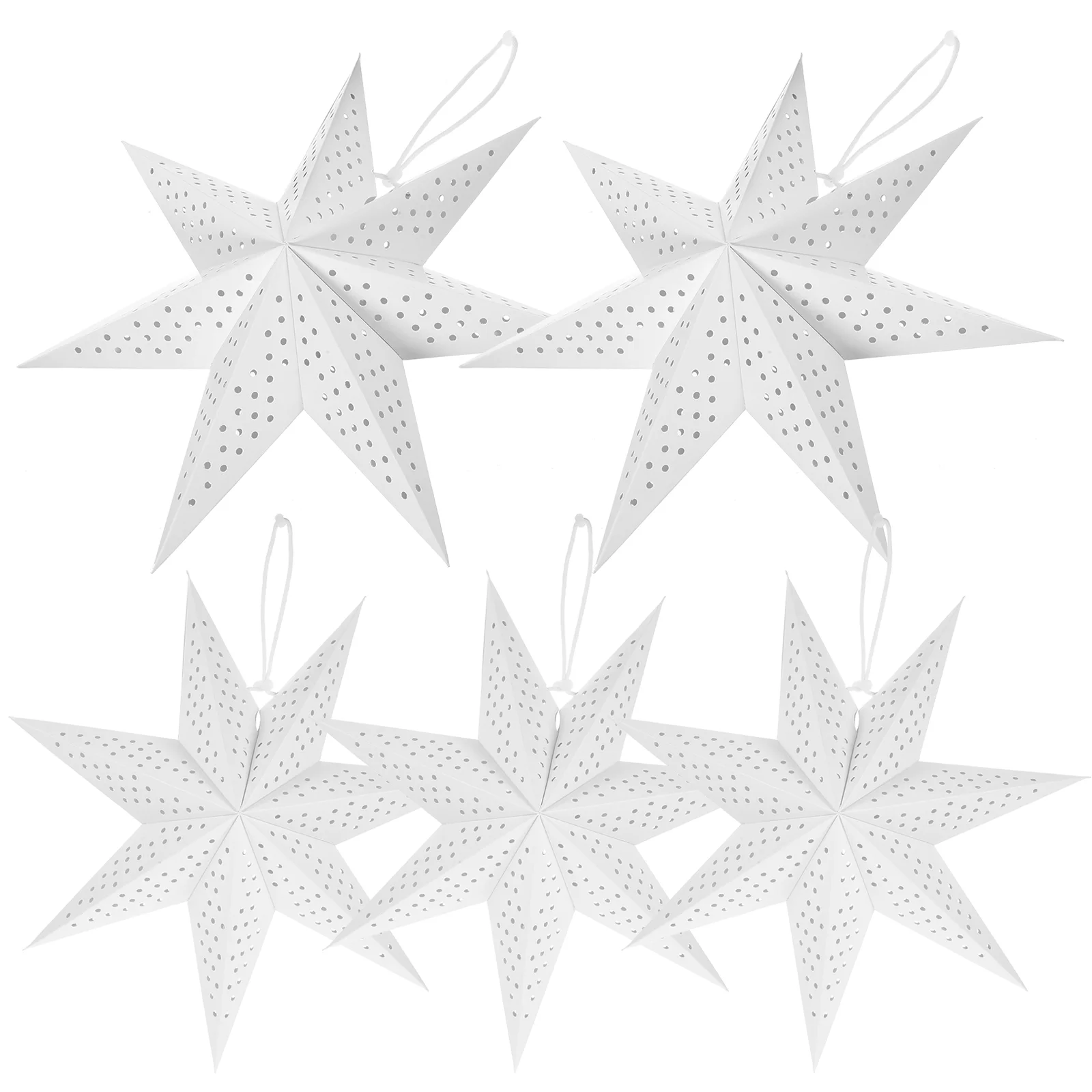 5 ชิ้น Light up Hollow Out Star ตกแต่งโคมไฟกระดาษตกแต่ง 3d ดาวโคมระย้าสีขาว