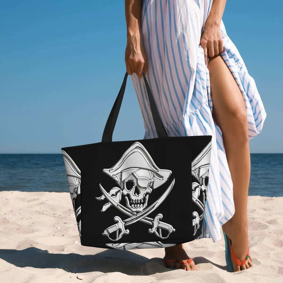 الكروم بحري القراصنة عظمتين متقاطعتين حقيبة حمل على الشاطئ الرياضة رياضة اليوغا واق من المطر كبير حمل حقيبة المرأة حقيبة سفر حقيبة اللياقة البدنية