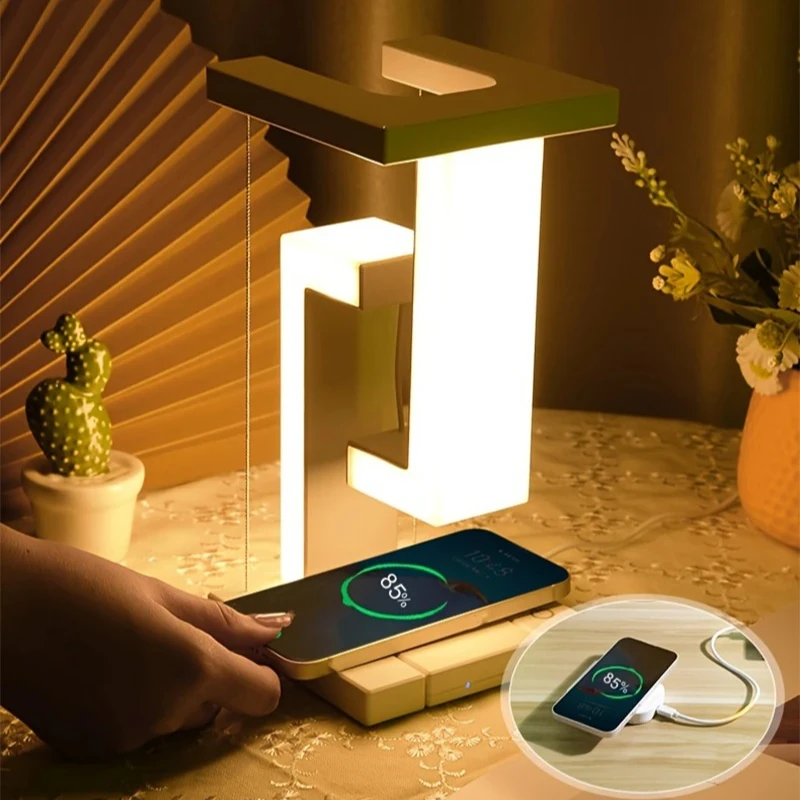 علقت مكافحة الجاذبية المحيطة ضوء غرفة نوم السرير مصباح الليل الصغيرة الهاتف المحمول شحن لاسلكي لمبة مكتب زخرفة الإبداعية