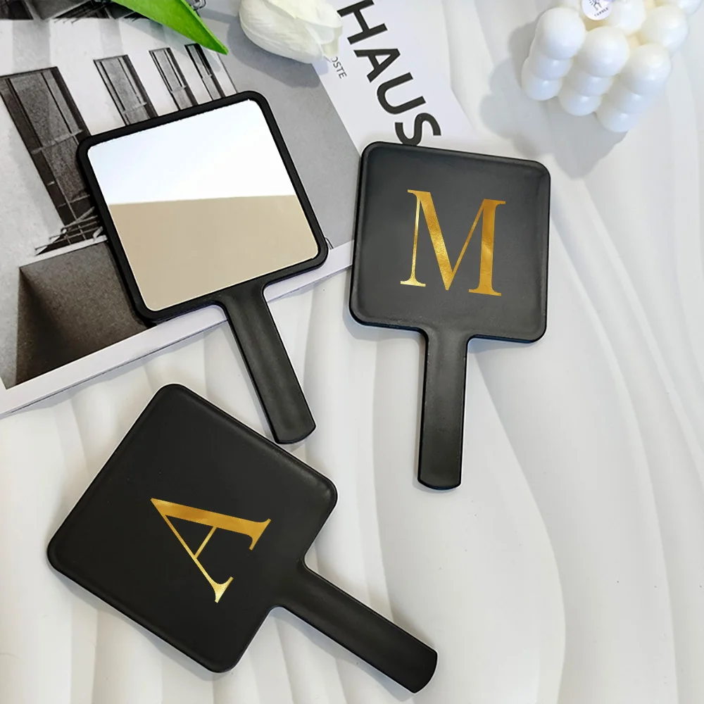 

1pc Square Hand Mirror Chic Design Fits Pockets Personalized Vanity Tool For Quick Makeup Checks Initial Name 26 Letters Pattern