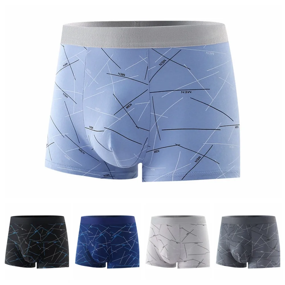 

5Pcs Stripe Letter Men's Flat Panties Mid Waist Seamless Simple Boxers Shorts Underpants Large Size Men's Underwear Gifts