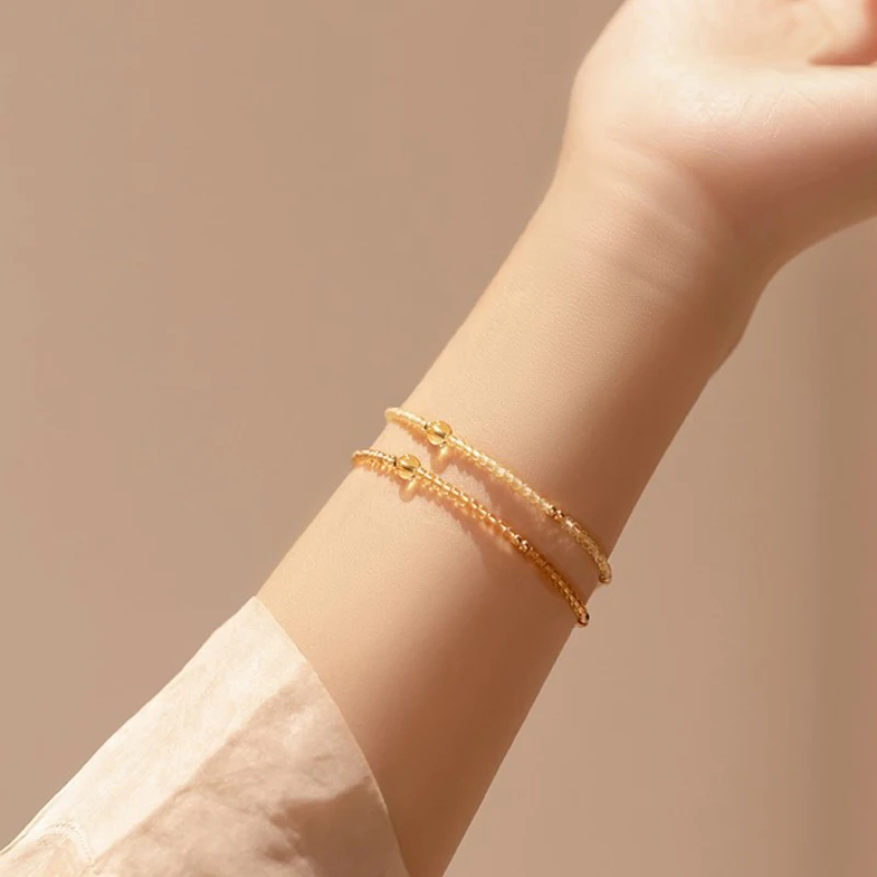 Small round beads extremely fine yellow crystal bracelets for women design sense transparent bracelet layered style jewelry