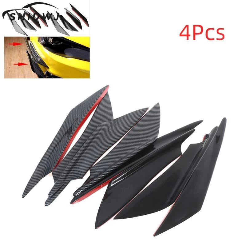 4Pcs Front Bumper Side Canards Splitter Fins Universal Black Front Bumper Spoilers Car Door Anti-collision Belt Bumper Guard