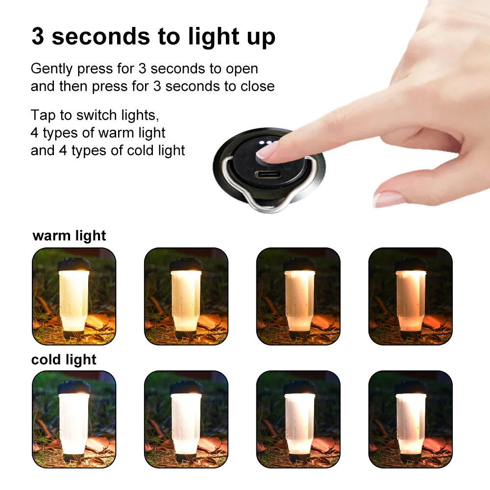 NEW Portable Camping Light with Magnetic USB Rechargeable 8 Lighting Modes ZN Camping Lantern Hanging Outdoor Led Flashlight