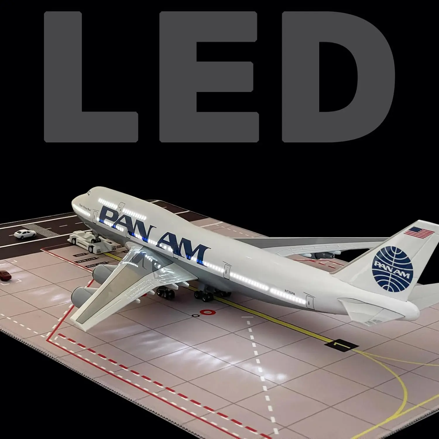 1/150 Scale 47cm Airplane 747 B747 Aircraft PAN AM Airline Model W Light and Wheel Diecast Resin Plane For Collection