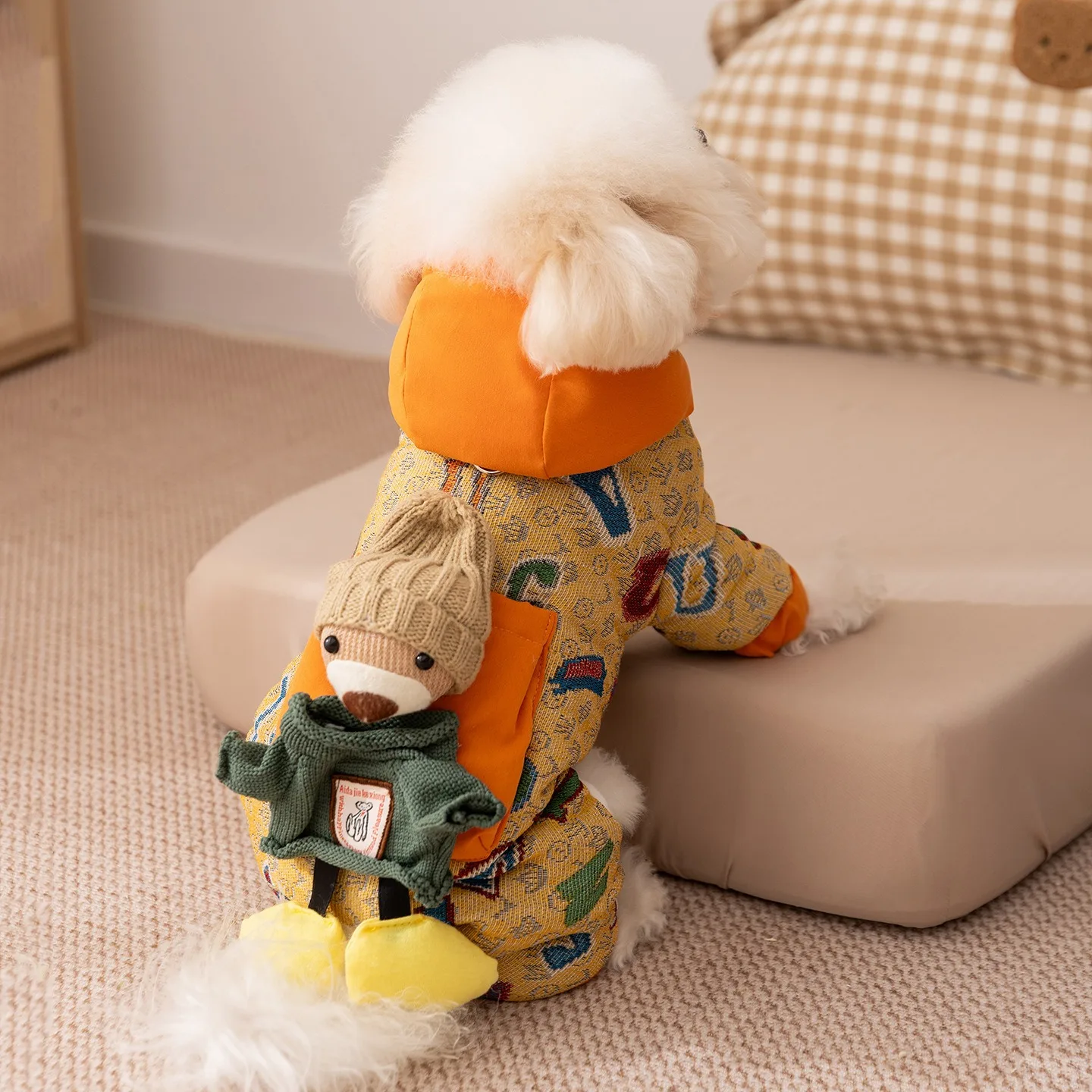 

Пальто с плюшевыми медведями, зимняя одежда для собак, теплые комбинезоны с четырьмя ногами йоркши, мальтийская толстовка с капюшоном