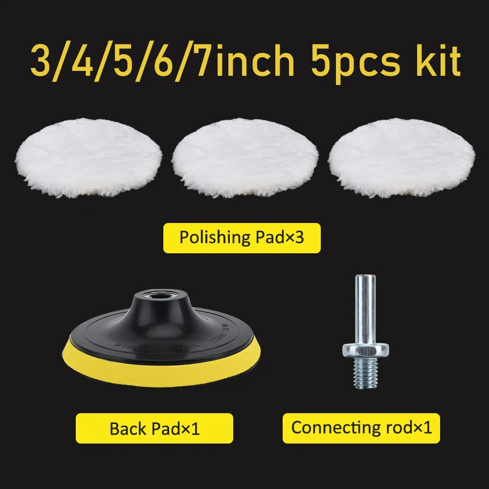 5Pcs 3/4/5/6/7 Inch Car Polish Pad Circle Soft Wool Waxing Buffing Pad Tool Kit  Auto Polishing Detailing Cleaning Goods
