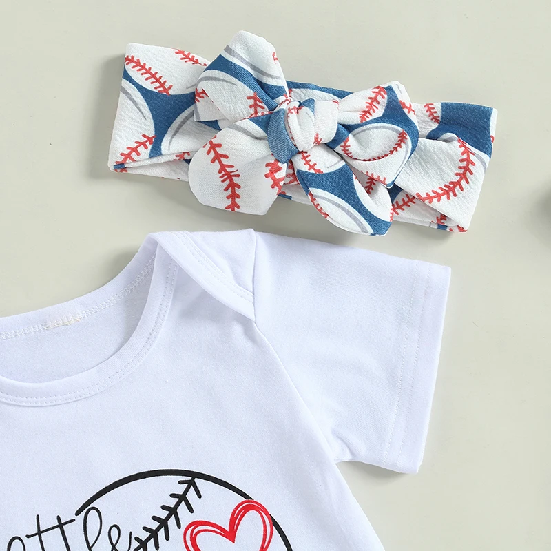 Baby Girl Baseball Outfit Little Sister Biggest Fan  Romper Baseball Bloomer Headband 3Pcs Summer Clothes