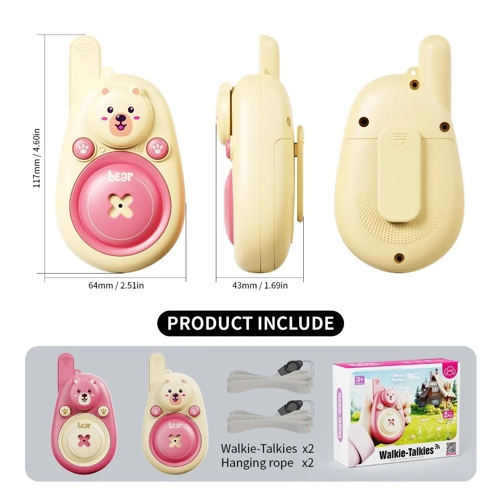 2 pçs dos desenhos animados urso crianças walkie talkies transmissor de rádio interativo de longo alcance brinquedos com cordão remoto intercom aventura