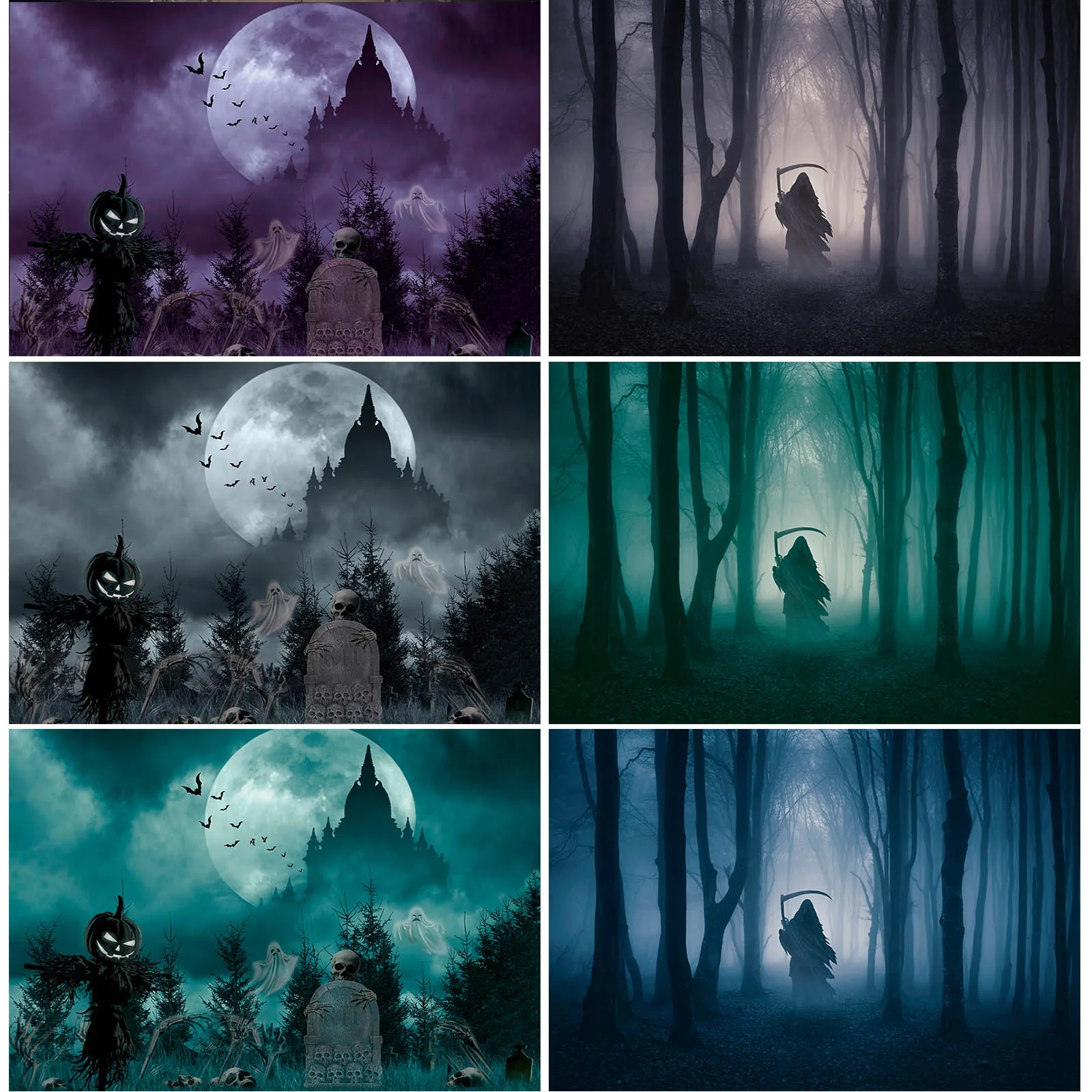 

Scary Halloween Backdrop Misty Dark Forest Horrible Halloween Gloomy Trees Photography Background Cemetery Spooky Party Decor