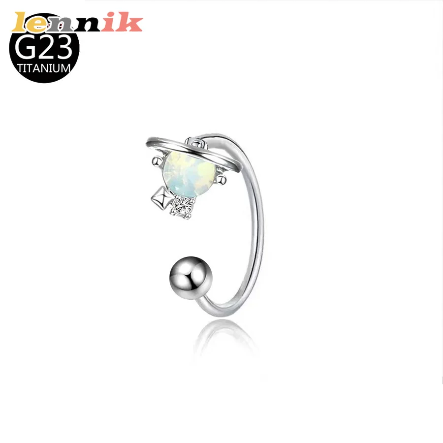 LENNIK F136 Orecchini ad anello per labbro in lega di titanio Ape Fiore Gattino intarsiato Anello per labbro con zirconi G23 Prodotto per puntura ipoallergenico