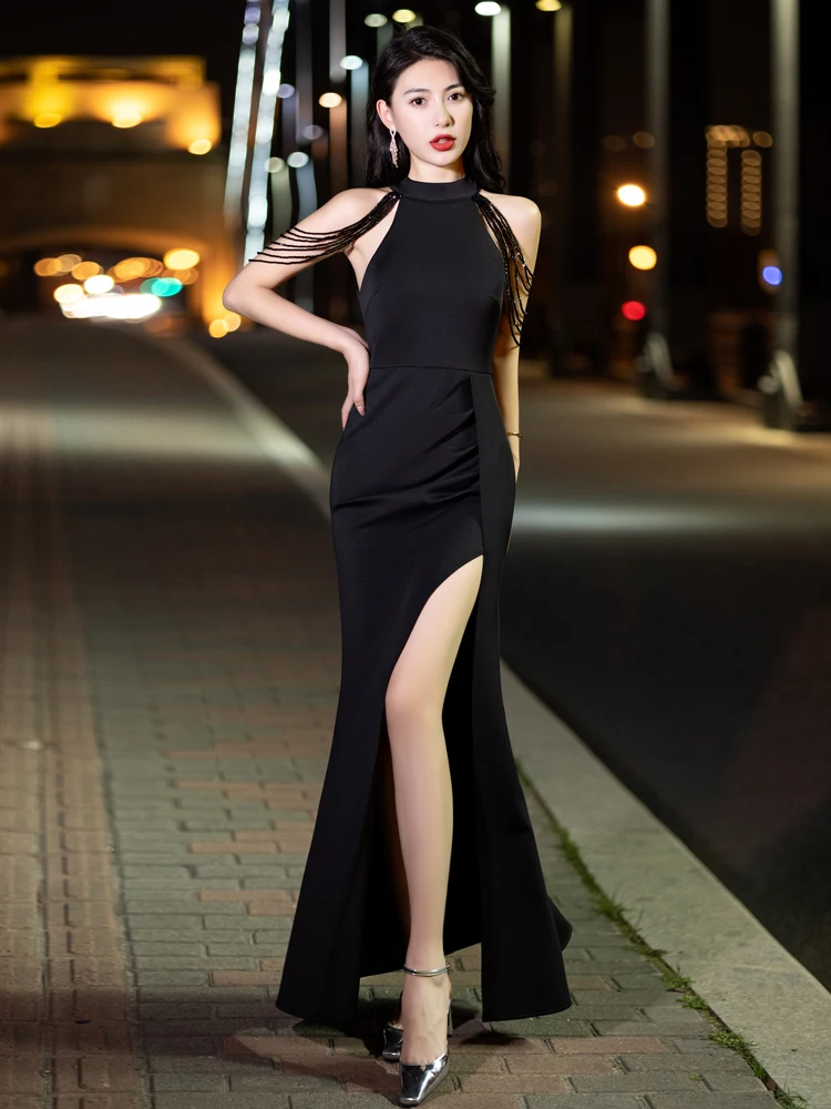 

Ele Slimming Fi Tail Gown for Evening Par High-End Cusized Wedding Dr with Tassel Korean Sle Knitted Fabric