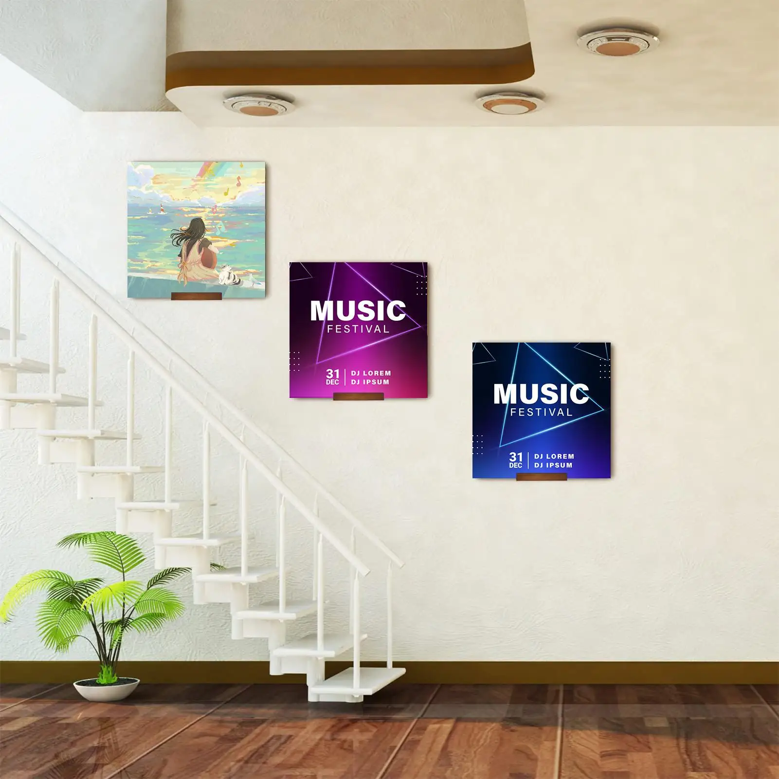 Wooden Vinyl Record Wall Shelf 6 Pcs/set Wall Mounted CDs Display Rack Floating Record Storage Holder For Albums Books - view 3