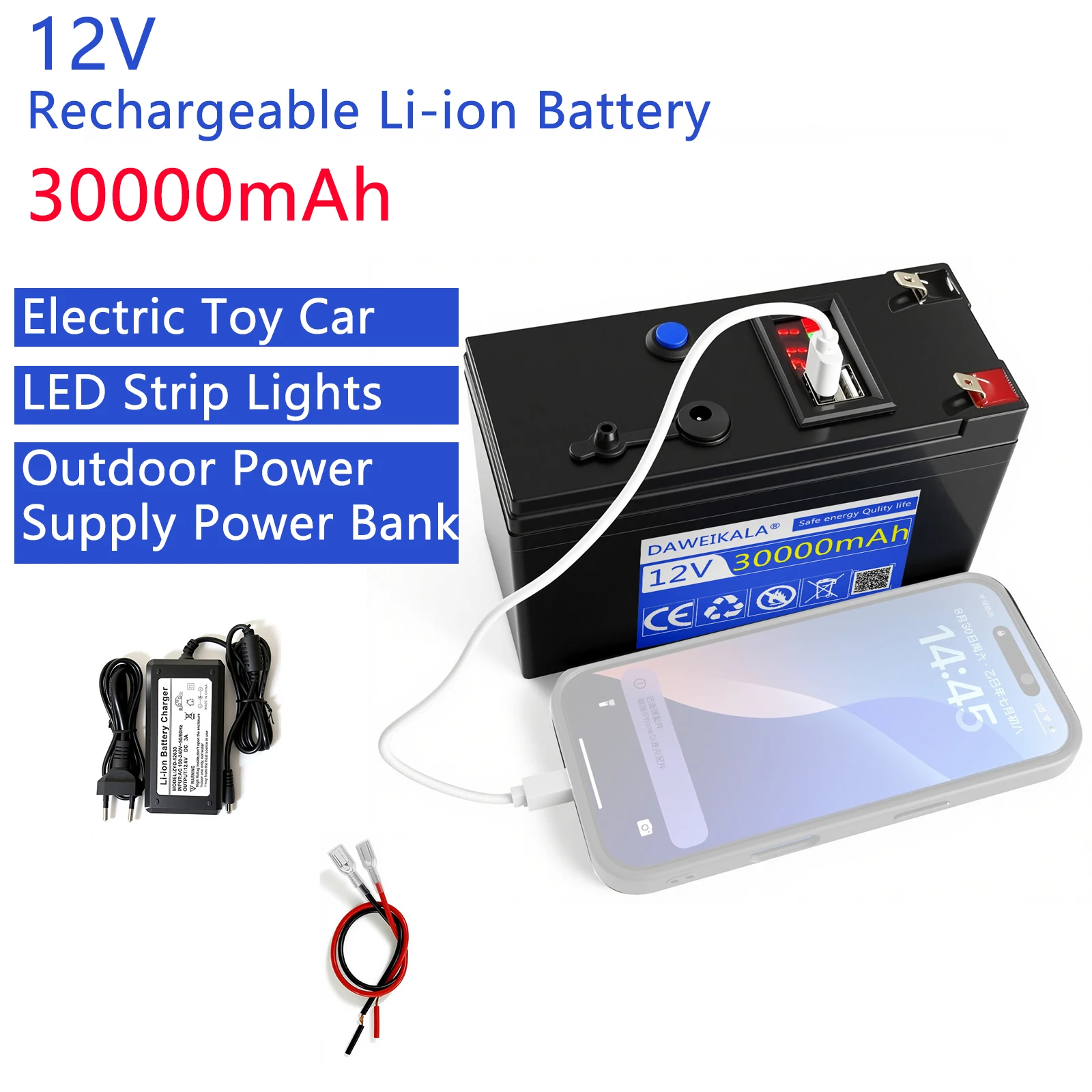 12V Battery lithium battery pack Rechargeable battery for Electric Toy Car LED Strip Lights Outdoor Power Supply Power Bank