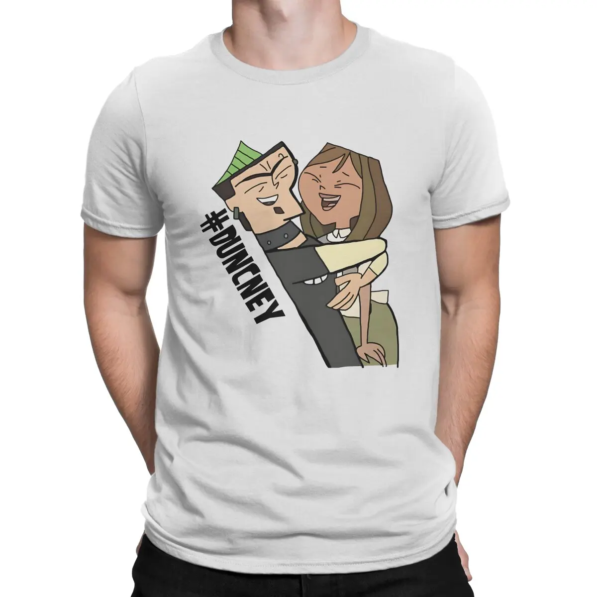 Camiseta de la serie de animación de la isla de Drama Total para hombre, ropa masculina de algodón, Anime, Duncan y courtana, Happy