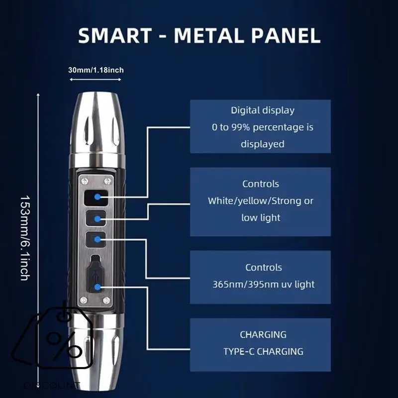 ABJO-LED Torcia LCD Torcia di identificazione della giada 4-in-1 UV 365Nm/395Nm Ambra Cera d'api Gioielli Nero