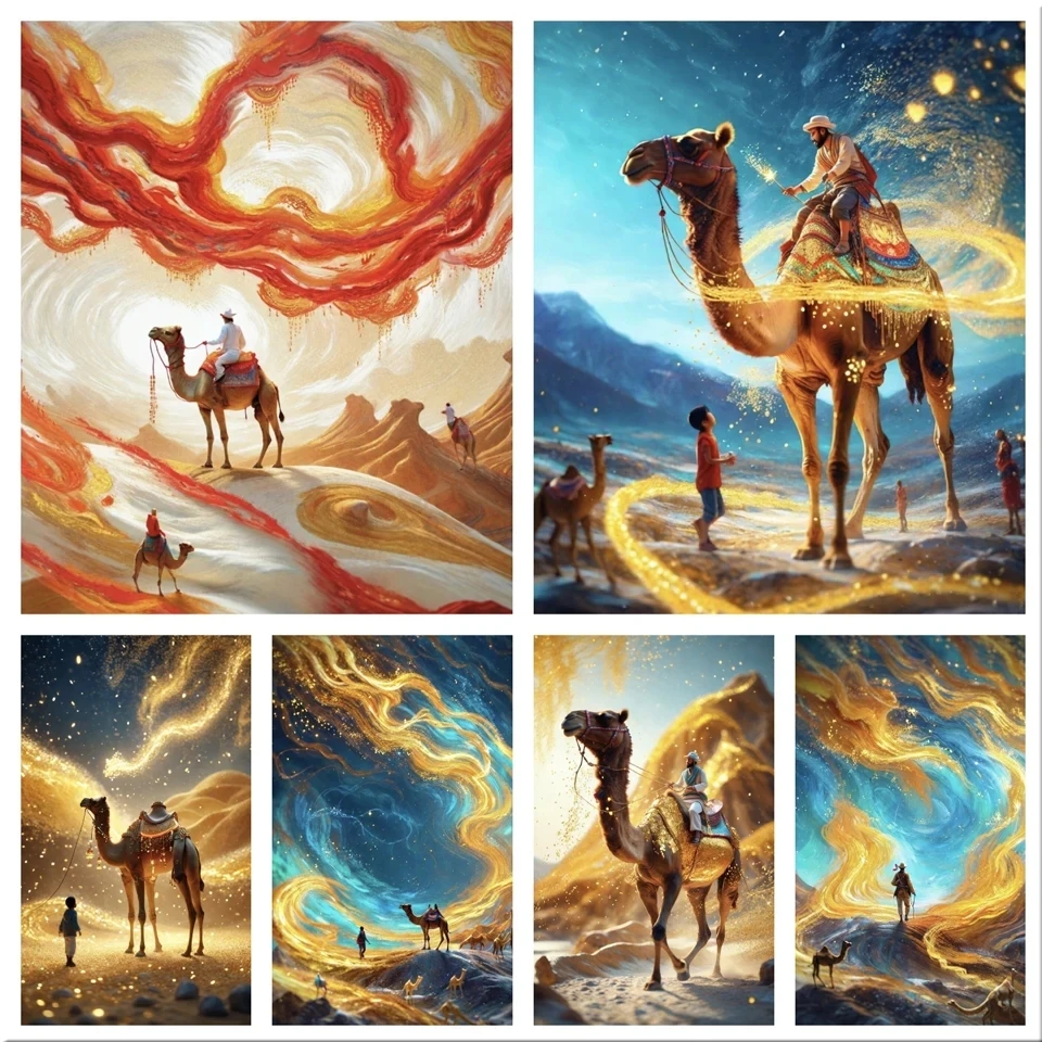 Full Drill 5D Diy Diamond Painting Desert Camel Animal Embroidery Sunset Scene Cross Embroidery Crystal Mosaic Home Decoration