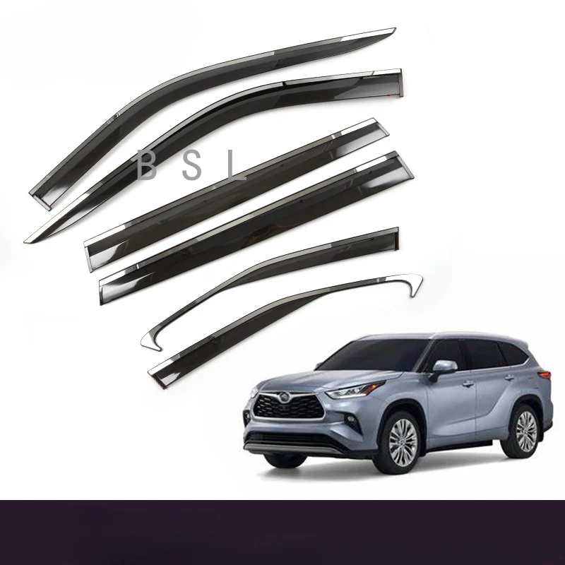 

For TOYOTA HIGHLANDER 2020 2021 2022 2023 black Window Visor Vent Shades Sun Rain Guard Trim Car Accessories 6Pcs