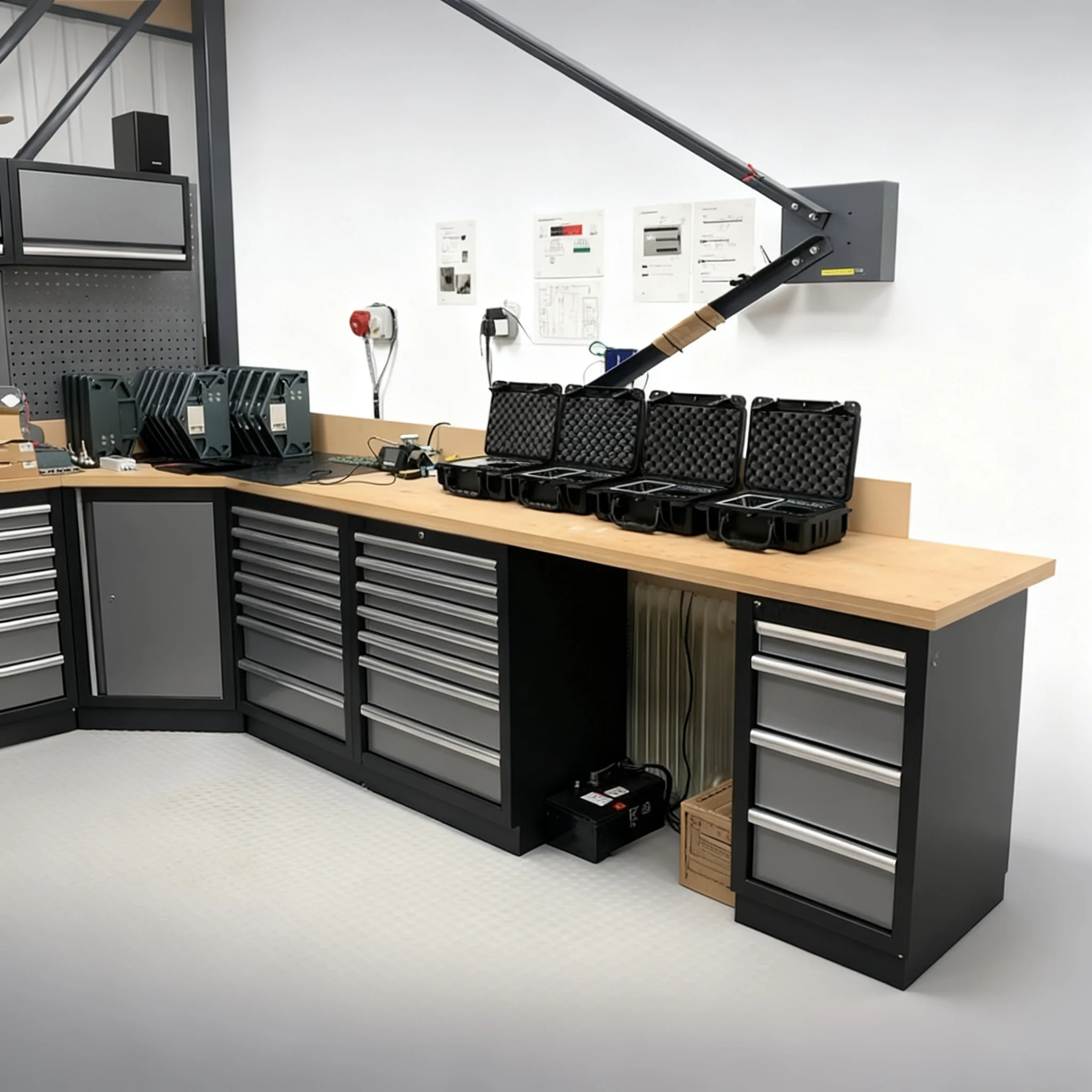 Multi drawer metal toolbox, corner drawer garage storage cabinet, tool organizer for workshop and garage tool layout