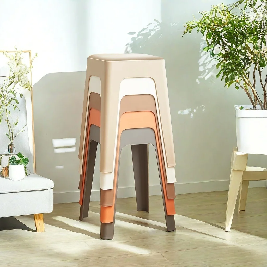

Plastic Thickened Home Stackable Soft-covered Square Stool Modern Minimalist Living Room High Stool Dining Room Chair