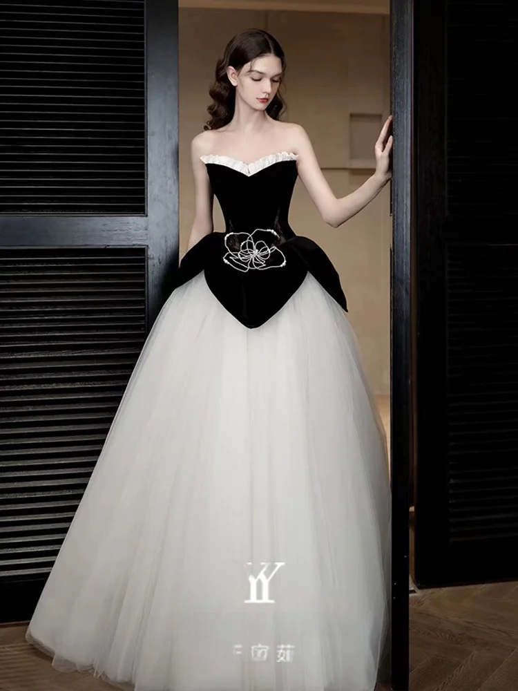 

Элегантное длинное вечернее платье класса люкс для невесты, торжественное платье для мероприятий, высококачественное вышитое корейское свадебное платье