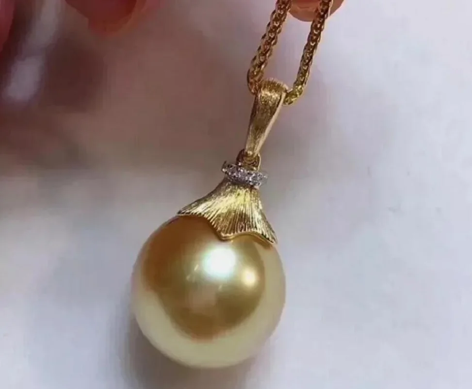 Best-selling aaaa 11-12mm natural sea gold round pearl necklace 925s