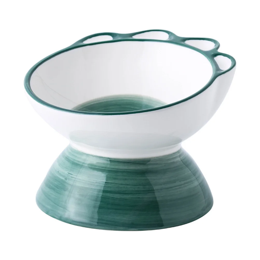 

1Pcs Premium Ceramic Cat Bowl Dinosaur Claw Shape Anti-Slip Pet Feeding Bowl for Cats Small Decor Green