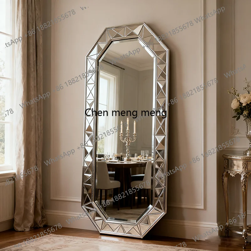 

American full-length mirror wall-mounted retro large mirror French light luxury cloakroom floor-to-ceiling mirror