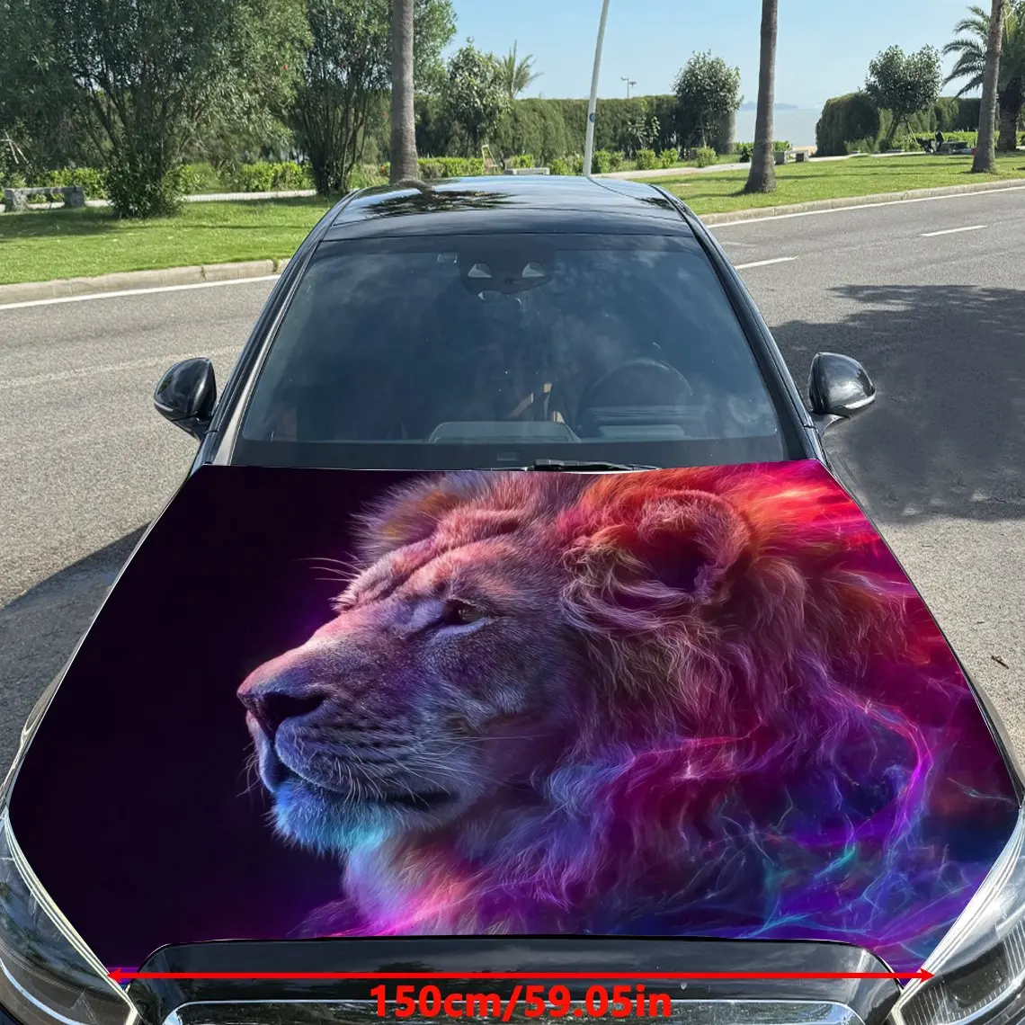 غطاء سيارة من الفينيل بنمط أسد نيون مقاوم للأشعة فوق البنفسجية، سهل الاستخدام، ملصقات زخرفية، مناسبة للشاحنات وسيارات الدفع الرباعي - متين، وات #2