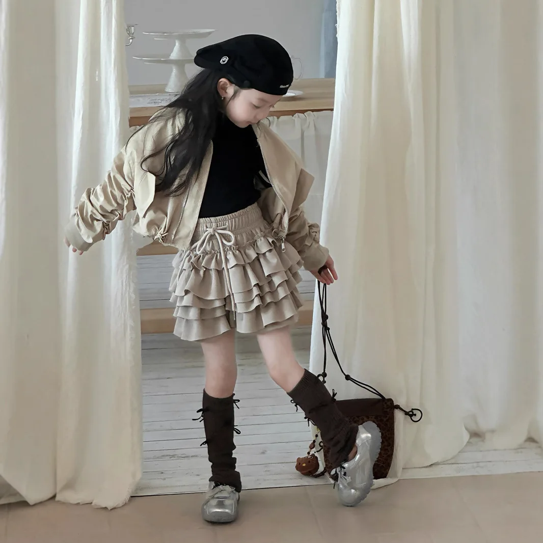 

Girl Skirt 2025 Autumn New Children's Clothing Korean Style Girl Baby Fashionable High Waist Fluffy Lace Skirt Casual Simple