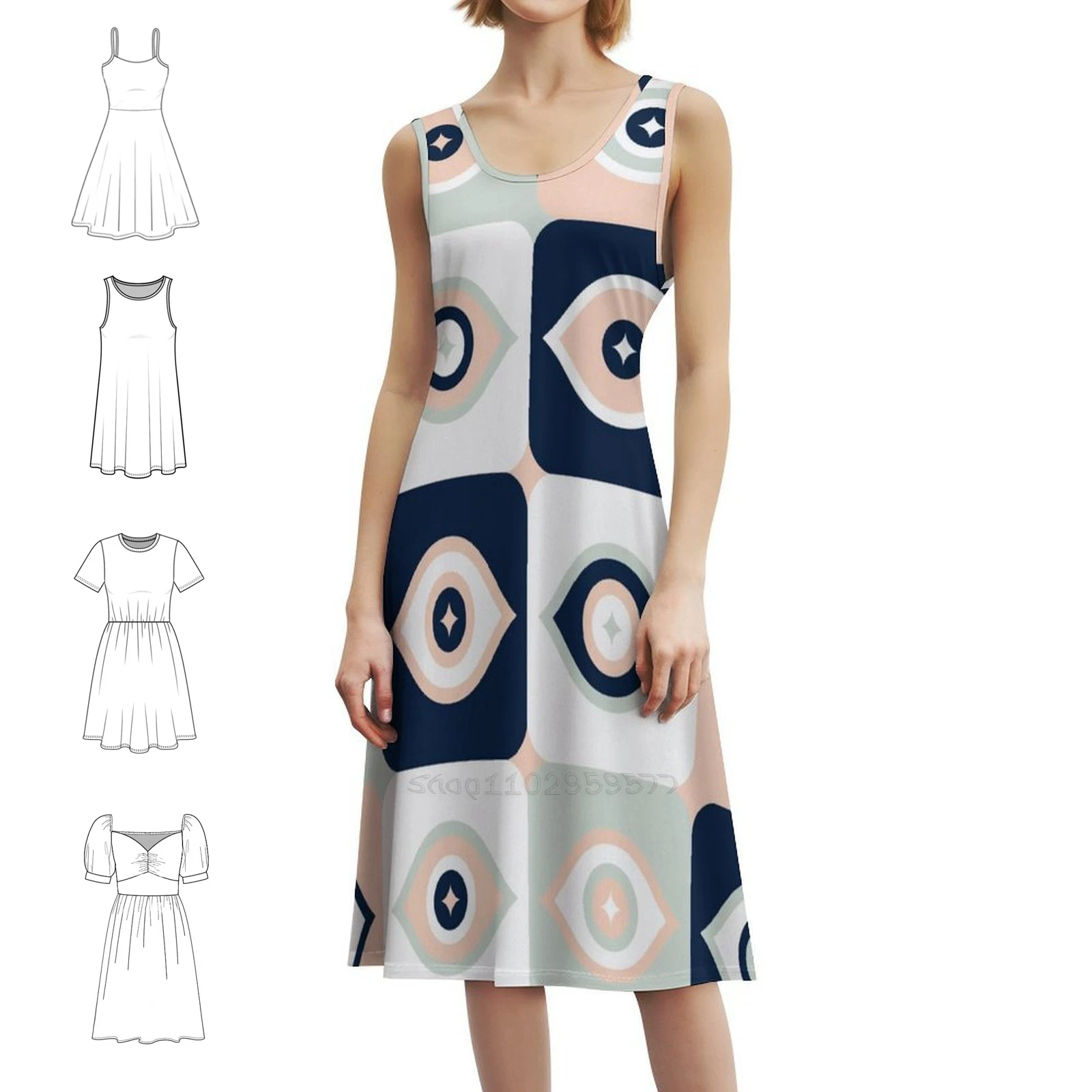 عيون ريترو متقلب – فستان قصير بنمط أحمر الخدود والنعناع والأحمر الداكن على طراز Preppy للنساء على شكل حرف A فستان يوم كاجوال فضفاض من القماش القطني #1