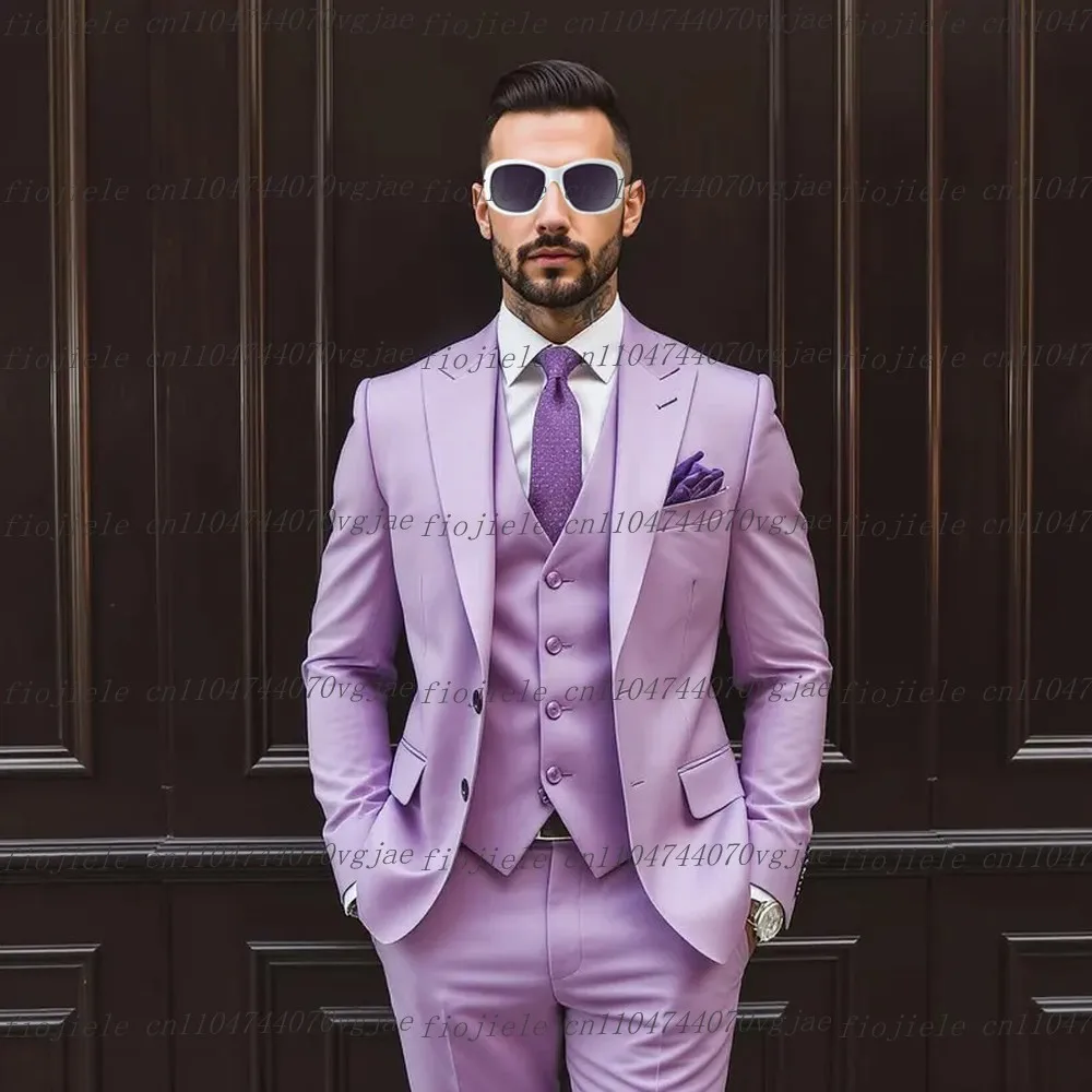

Лавандовый мужской костюм для торжественных случаев, свадебная вечеринка, жених, жених, деловые мужские смокинги, комплект из трех предметов на заказ, куртка, жилет, брюки