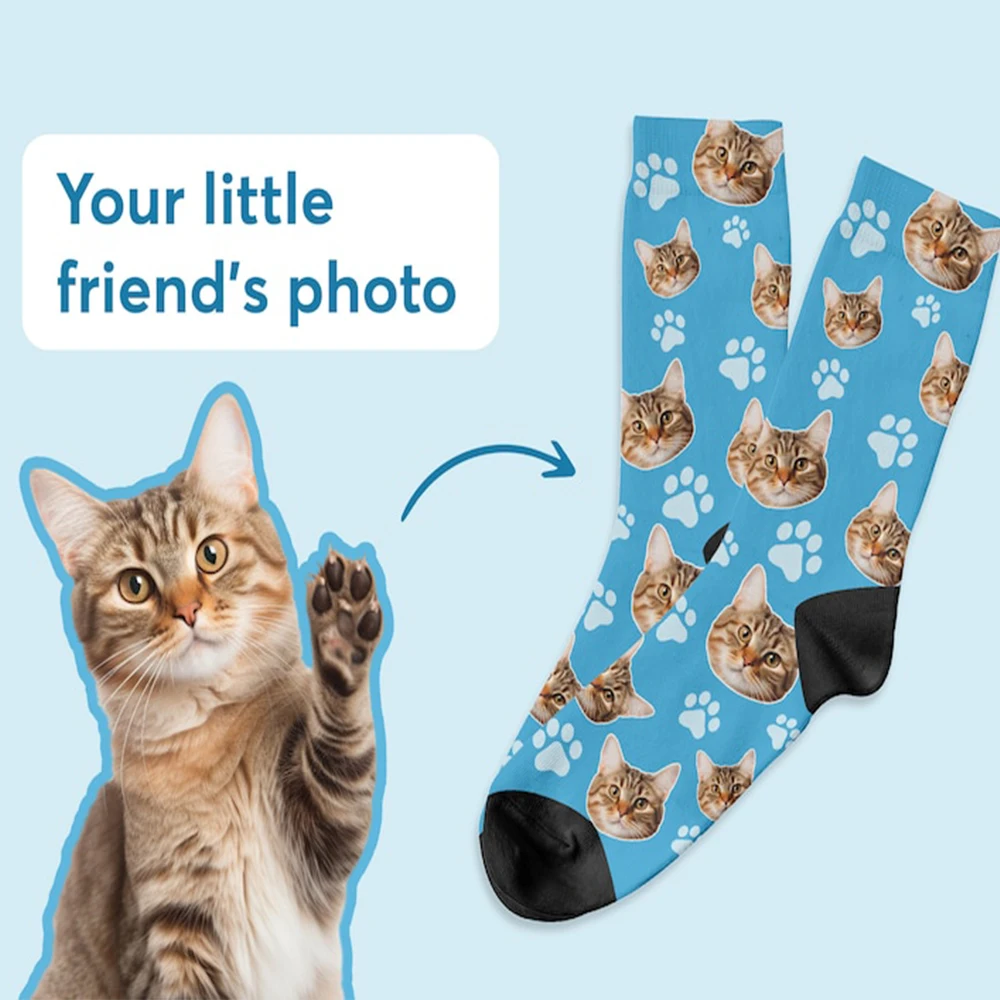 Custom 3D Cat Print Socks para homens e mulheres, meias casuais, novidade engraçada, DIY, foto personalizada, logotipo, pet meias longas, presentes