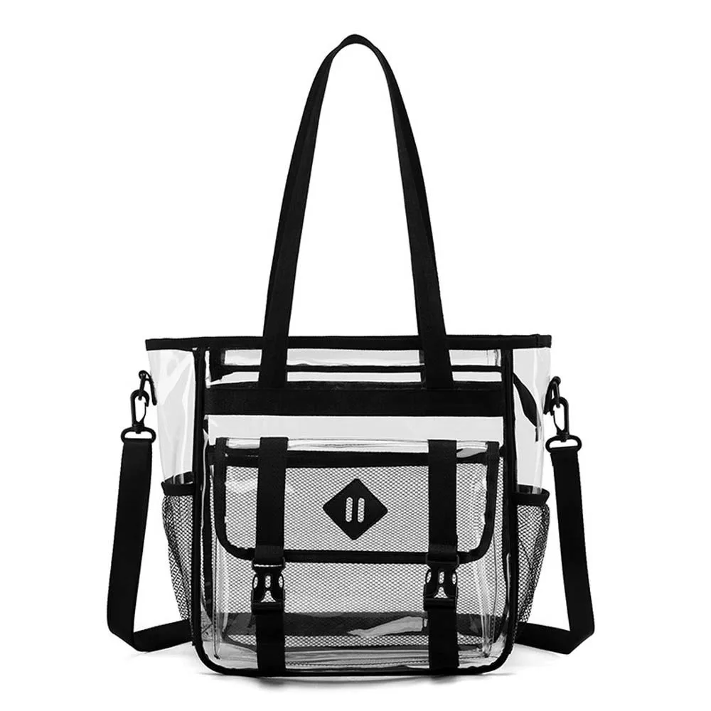 

Candy Color Transparent Beach Handbag Large Capacity with Removable Straps Crossbody Jelly Bag Dry-wet Separation PU Leather