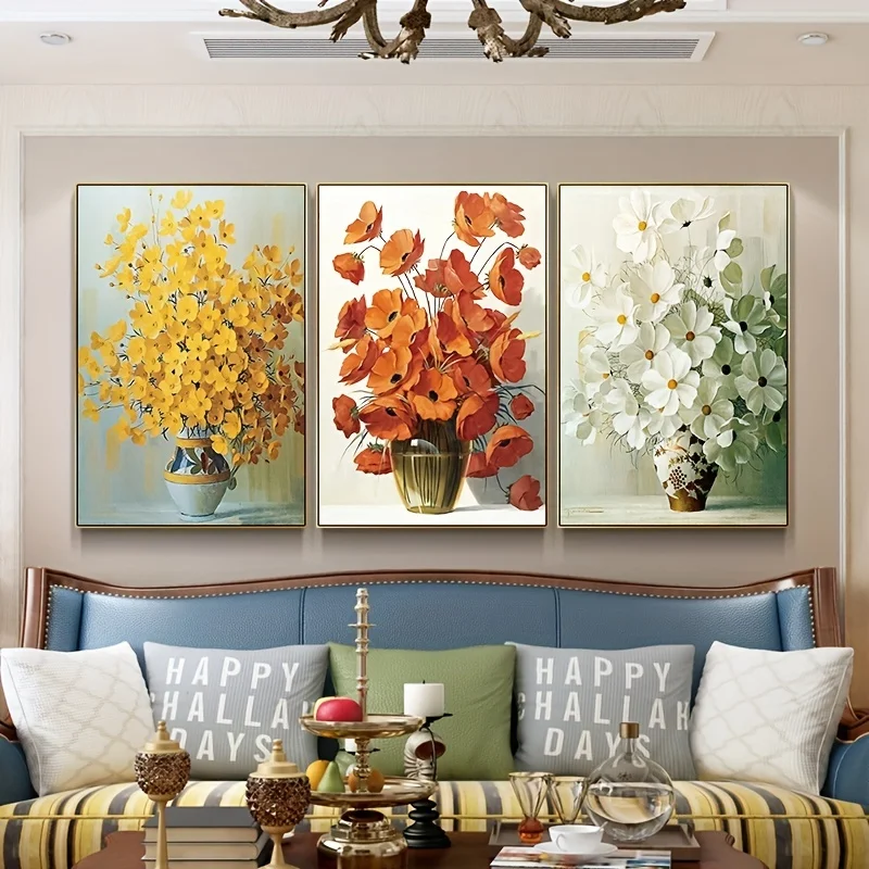 

3pcs/set Frameless Abastract Flowers Oil Wall Poster Canvas Painting For Living Room Porch Bedroom Home Decoration Waterproof