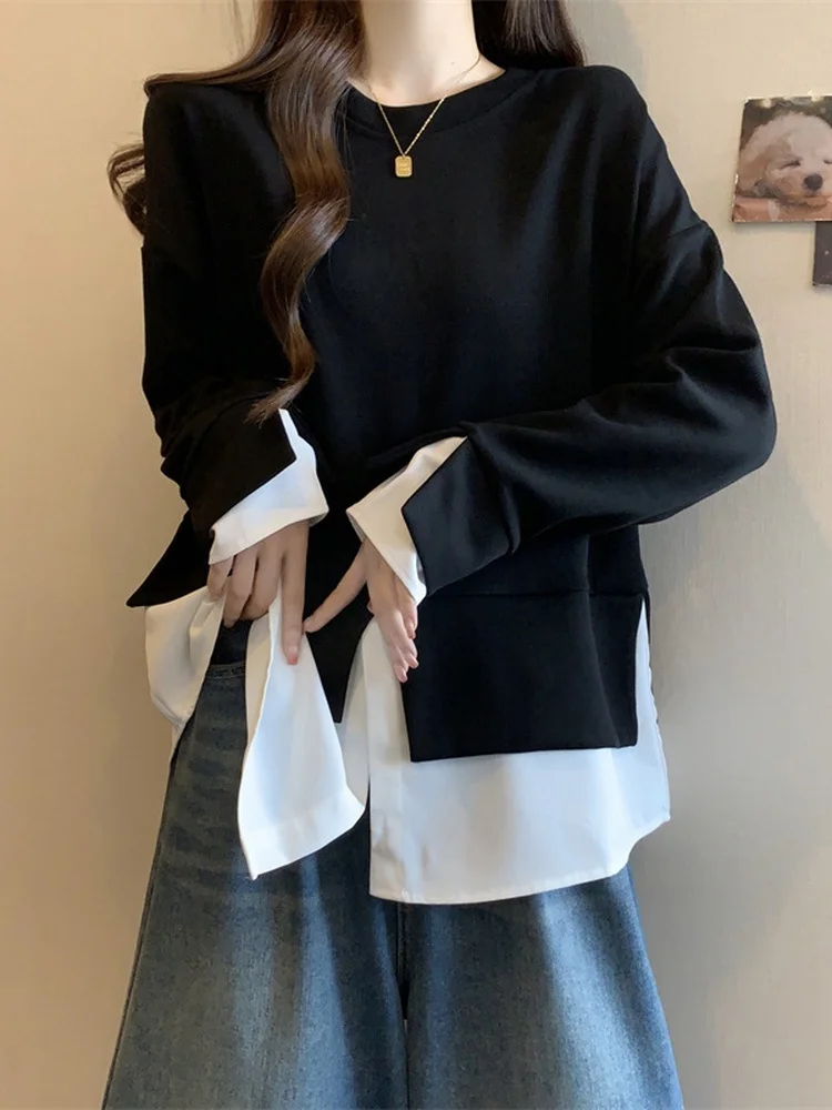 هودي نسائي طويل بمقاسات كبيرة، فضفاض ونحيف، يغطي البطن، تصميم غير متماثل، جديد لخريف وشتاء، مريح وسهل الارتداء