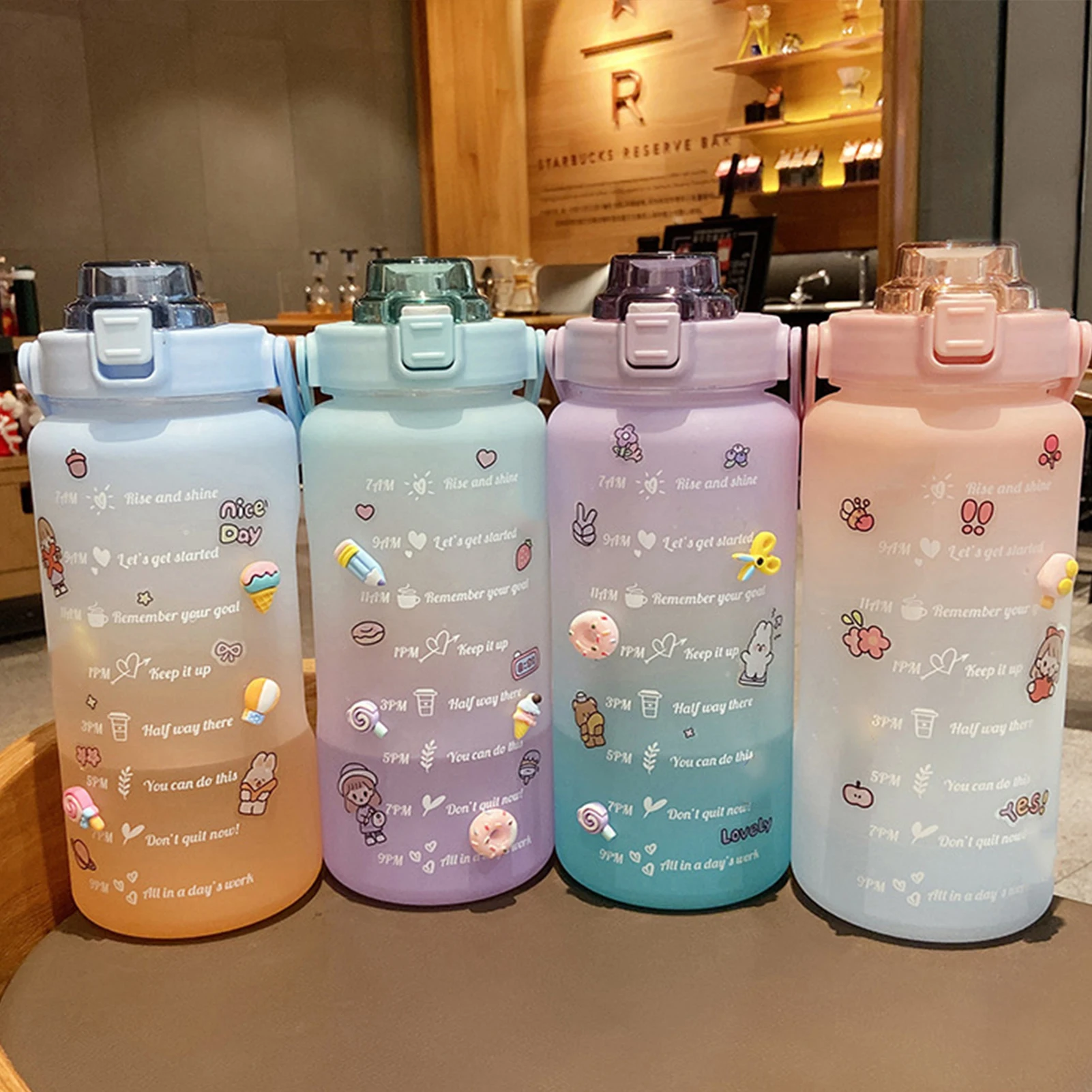 Gradient Color Plastic Water Bottle with Handle & Safety Locking Buckle Water Bottle for Classroom Road Trips Traveling