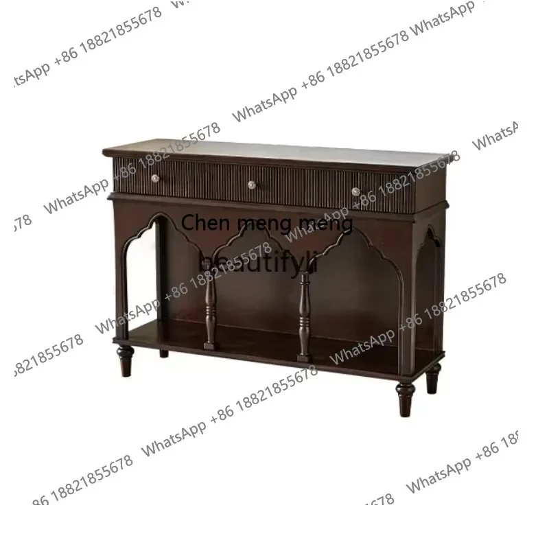 DD  French retro style home entrance cabinet, all solid wood foyer storage, advanced sense of entry, living room aisle cabinet