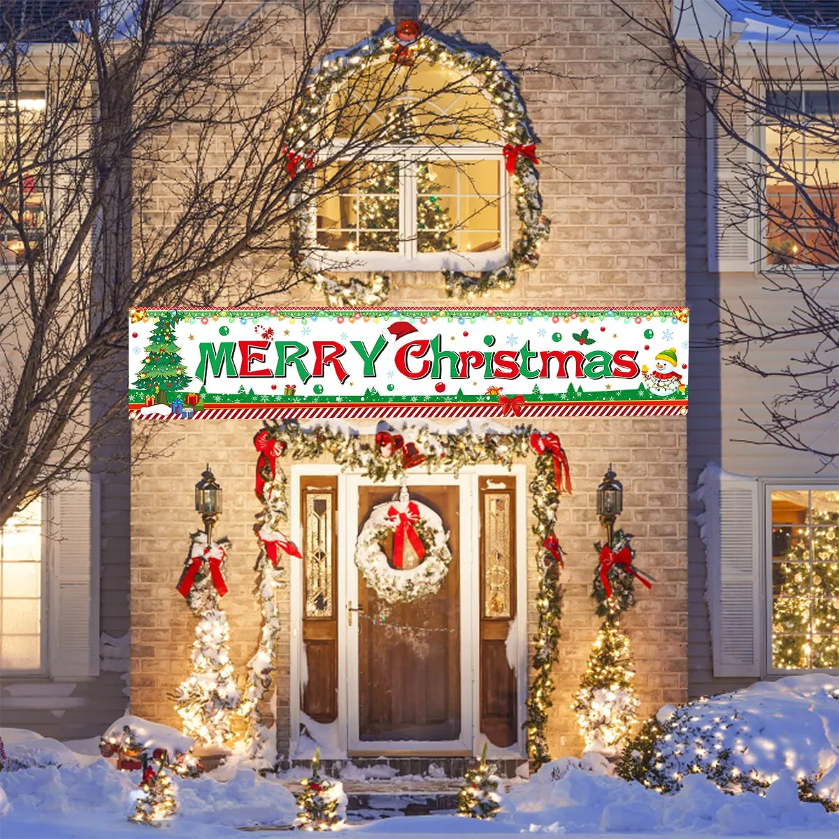 Spanduk Pohon Natal Dekorasi Natal untuk Rumah 2025 Dekorasi Dalam & Luar Ruangan Bendera Natal Navidad Noel Natal Hadiah Tahun Baru 2026