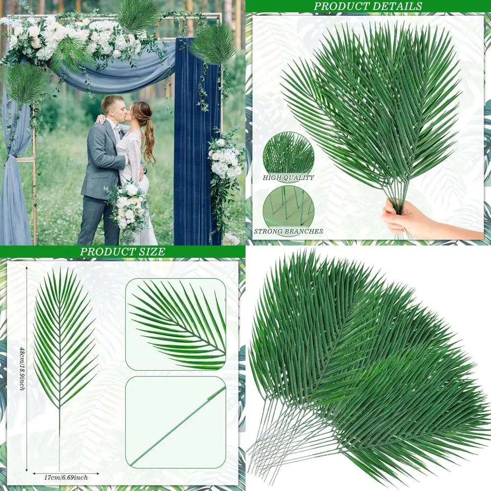

100 искусственных пальмовых листьев для Пасхи и тропических вечеринок - большие зеленые листья, 18,9x7 см