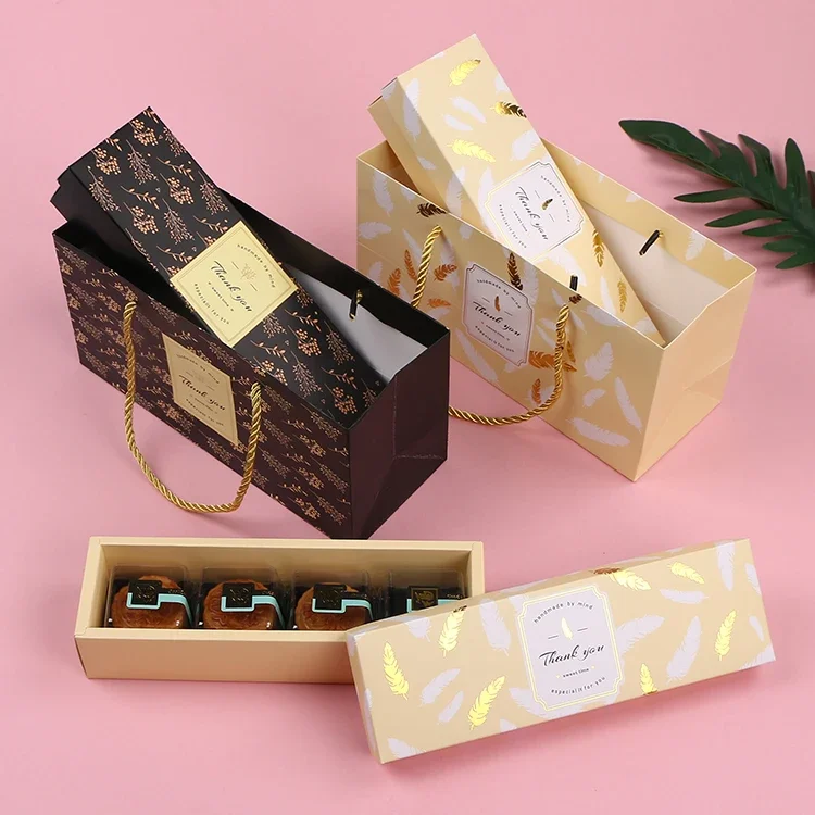 

10Pcs Mid Autumn Festival Gift Long Boxes Snowflake Pastry Egg Yolk Crispy Packaging Box Fit for 4pcs 50g Mooncake