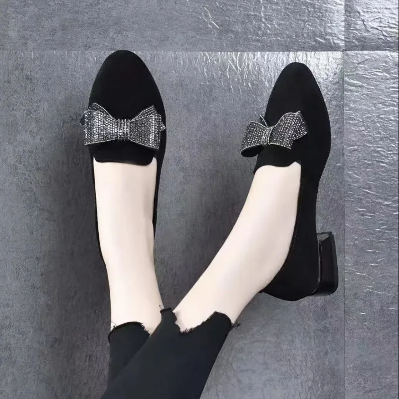Sepatu Loafer Wanita Model Terbaru 2025, Hitam, Modis, Hak Rendah, Ujung Bulat, Kasual