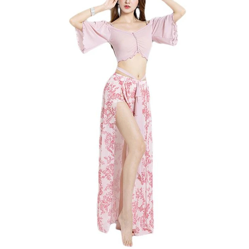 Women Belly Dance Oriental Top Split Skirt Set Adult Elegant Practice Clothes Suit Bellydance StagePerformance Dancewear Outfit