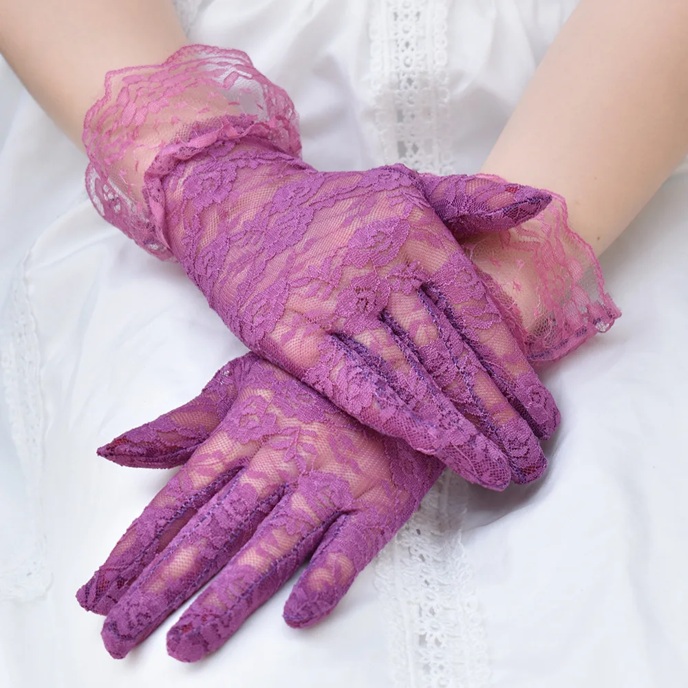 

Rose Flower Pattern Lace Gloves Fashion White Bride Gloves Women Summer Sunscreen UV Protection Mittens Party Dressy Gloves